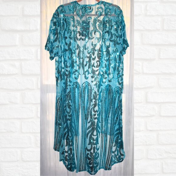 Turquoise sequin duster/Kimono - Picture 2 of 2